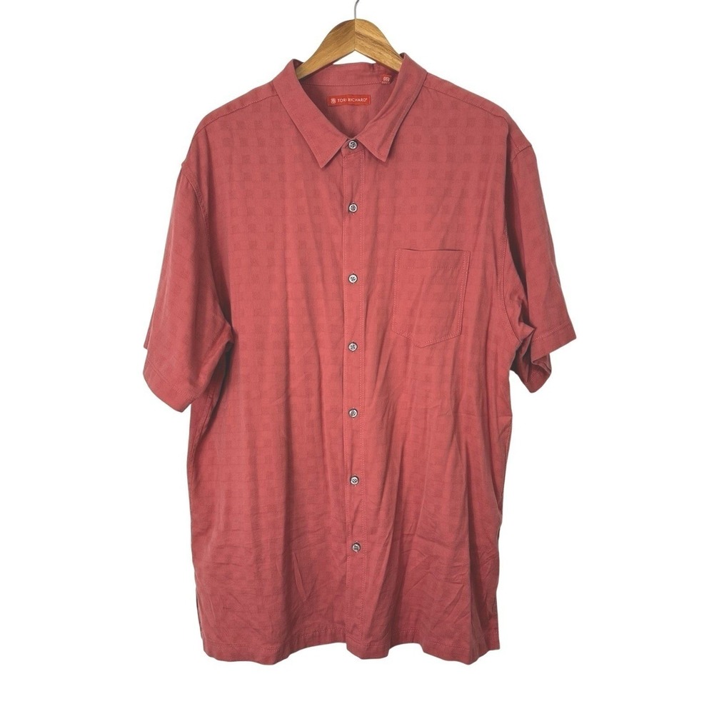 Tori Richard Hawaiian Shirt Mens 2XL Coral Orange Button Up Cotton Silk Blend